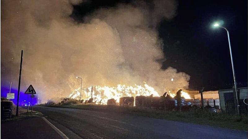 The blaze at Blackisland Road in Annaghmore on Saturday night. Picture: BBC 
