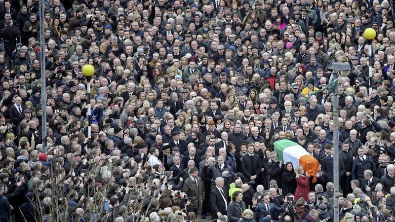 Thousands of mourners followed Martin McGuinness&#39; coffin through the Bogside in Derry last year. Picture by Mal McCann 