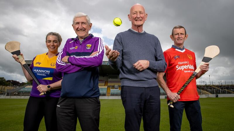 Ursula Jacob, Liam Griffin, Brian Cody, and Davy Russell launch the Hurling for Cancer Research match.