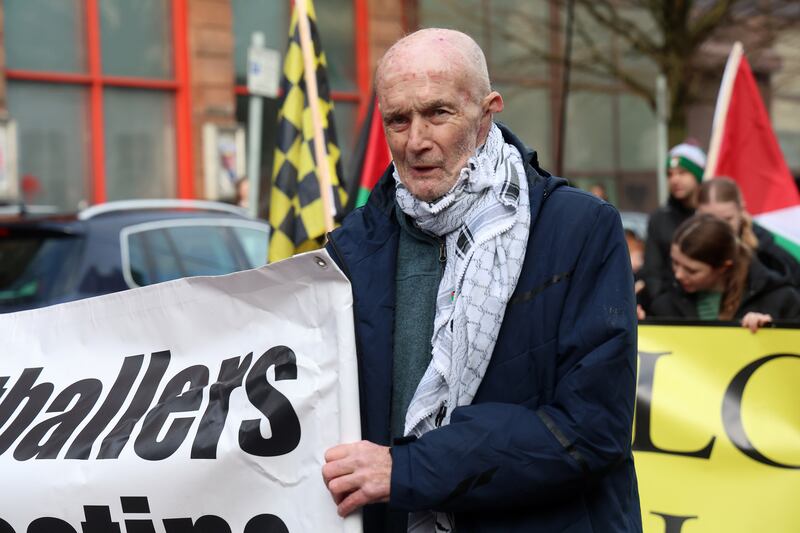 Thousands march in Belfast under the banner of gaels against genocide. PICTURE: MAL MCCANN