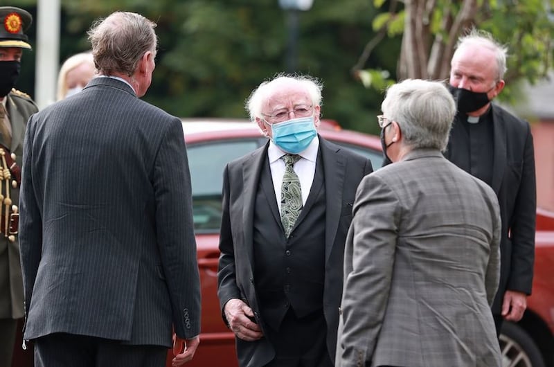 &nbsp;Michael D. Higgins (centre), the President of Ireland, during the funeral of Pat Hume, the wife of former SDLP leader and Nobel Laureate John Hume