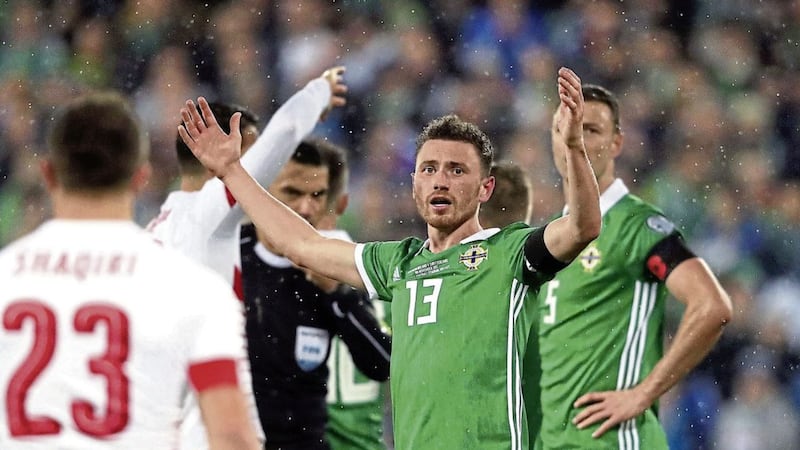 Northern Ireland&#39;s Corry Evans is exasperated after Thursday night&#39;s penalty award 