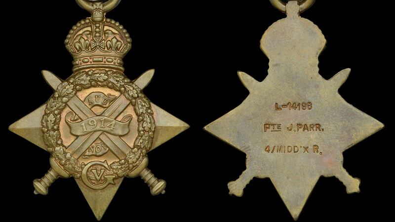 Private John Parr was killed in action in August 1914 and awarded the medal for serving in France or Belgium during the early months of the war.