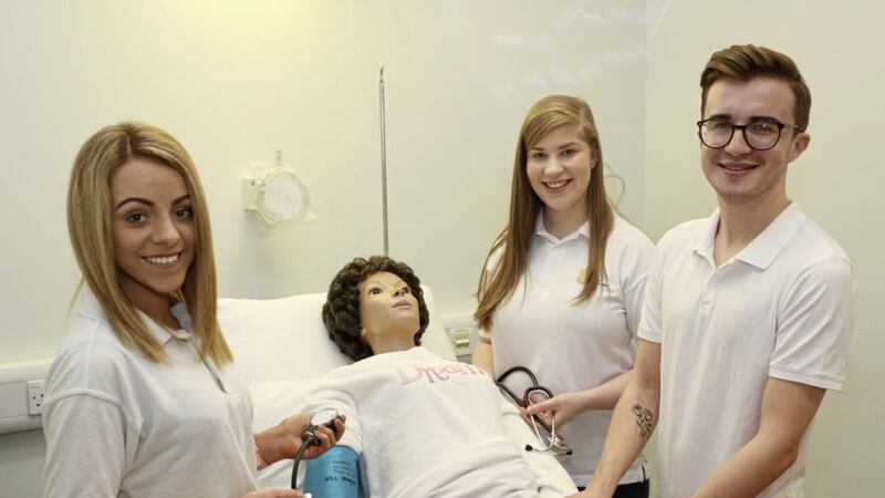 Adult nursing students Kerrie Davidson, Brionny McArthur and Adam Dickson. Picture by Lorcan Doherty 