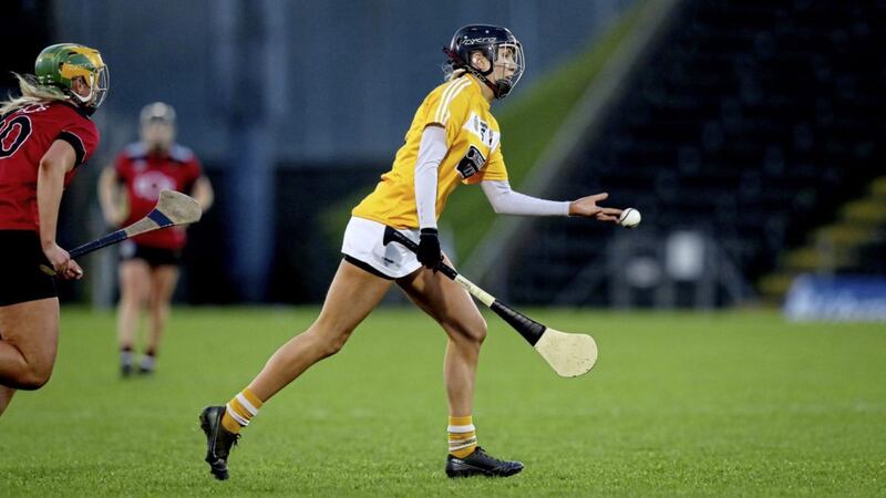 Antrim&#39;s Niamh Donnelly in action against Down in the All-Ireland Intermediate Championship final at Kingspan Breffni Park in county Cavan on Saturday December 5 2020. Picture by &copy;INPHO/Ryan Byrne. 