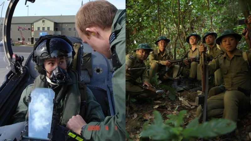 Ritesh Chams, left, while serving in 2008, and, right, a still from Gurkha Warriors (Gurkha Warriors/PA)