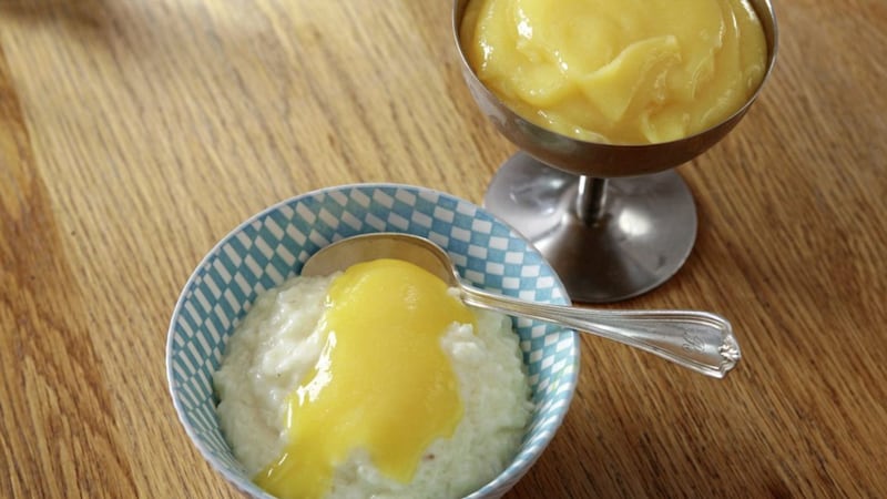Rice pudding served with a dollop of delicious-sounding homemade lemon curd 