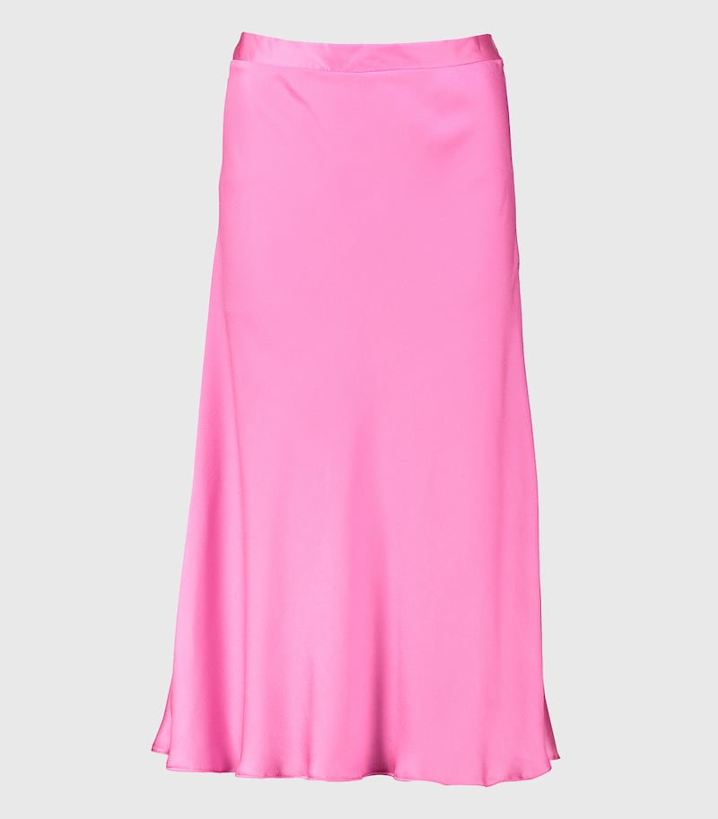 Tu Pink Satin Midi Skirt