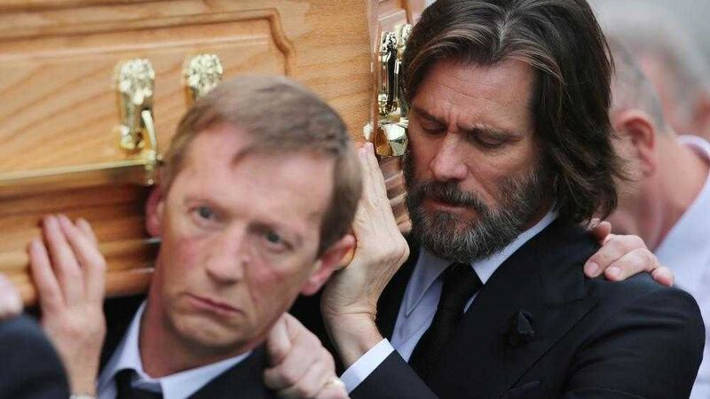 Jim Carrey carries the coffin of ex-girlfriend Cathriona White Picture: Niall Carson/PA Wire 