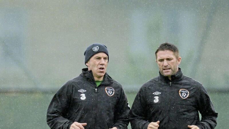 Ciaran Murray, pictured at squad training with Robbie Keane, has been a physio for the Republic of Ireland team since 1996. Picture by Sportsfile 