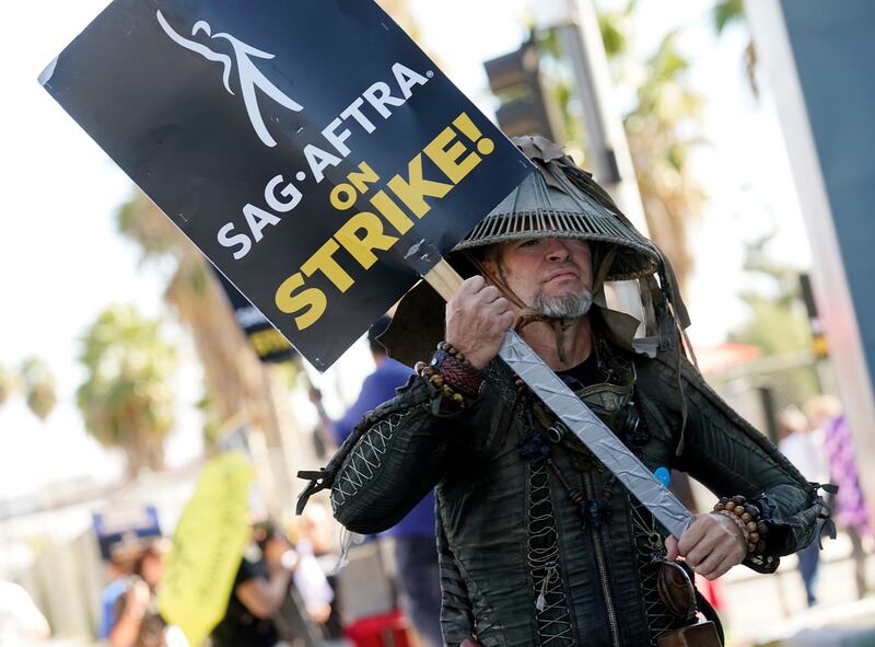 A Sag-Aftra picket line outside Netflix studios in November in Los Angeles (Chris Pizzello/AP)