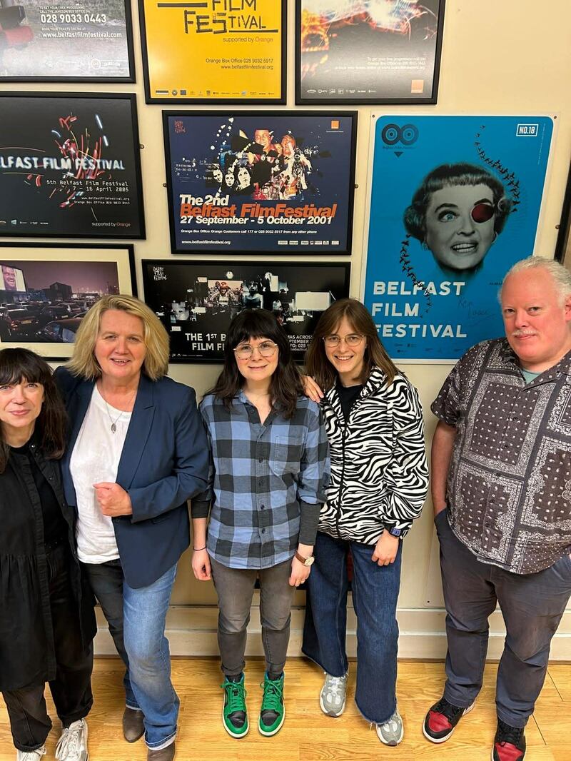 Ukrainian filmmaker Anastasiya Grube with Colette Norwood, British Council Northern Ireland, Michelle Devlin, Belfast Film Festival, Rose Baker, Belfast Film Festival and Cian Smyth, Ulster University