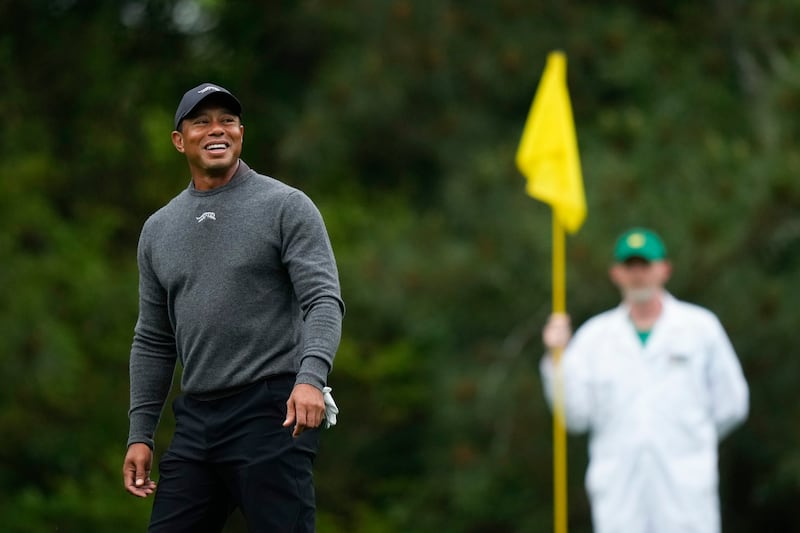 Tiger Woods played the fifth green during a practice round in preparation for the 88th Masters (Matt Slocum/AP)