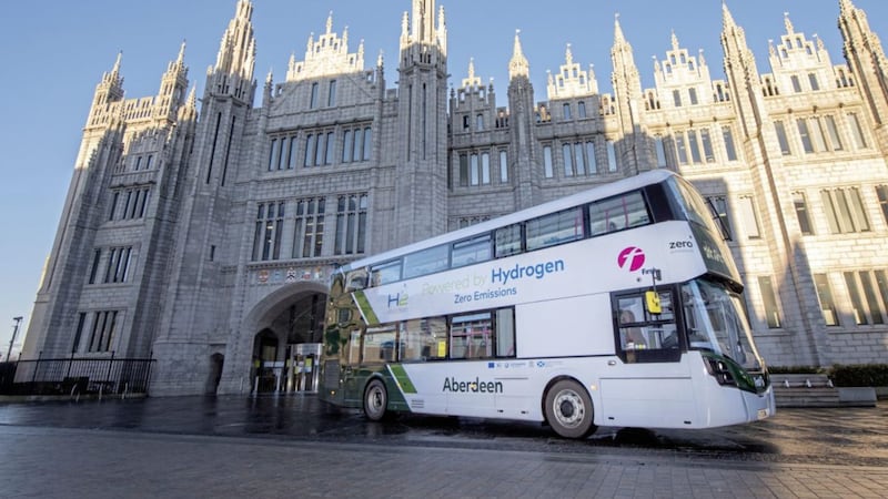 The world&rsquo;s first hydrogen double decker bus fleet, built in Ballymena, start service routes in Aberdeen yesterday. Picture: Abermedia/Michal Wachucik 