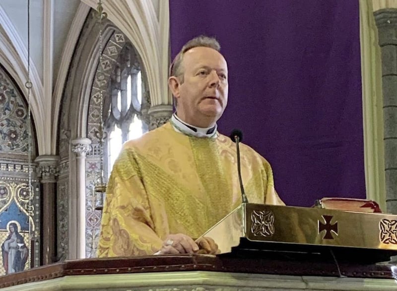 Archbishop Eamon Martin celebrated Mass in Newry Cathedral with no congregation present. It was broadcast via webcam