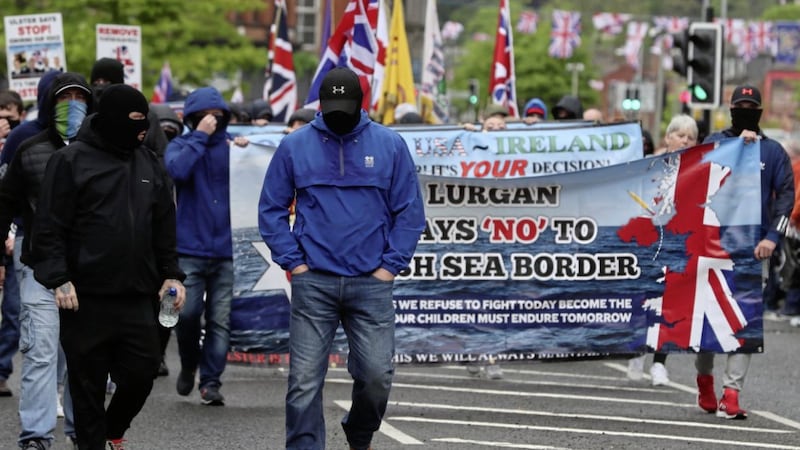 Saturday&#39;s illegal anti-protocol parade and protest in Portadown. Picture by Brian Lawless/PA Wire 