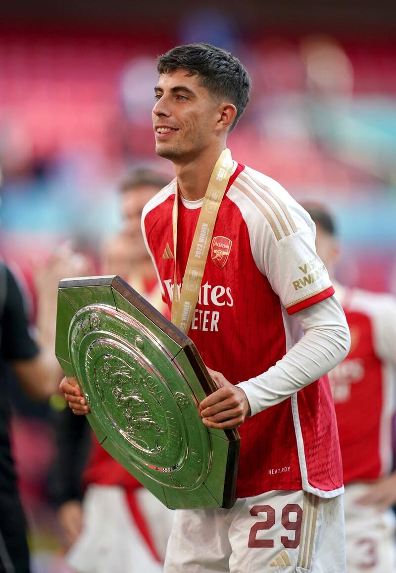 Kai Havertz celebrates with the trophy