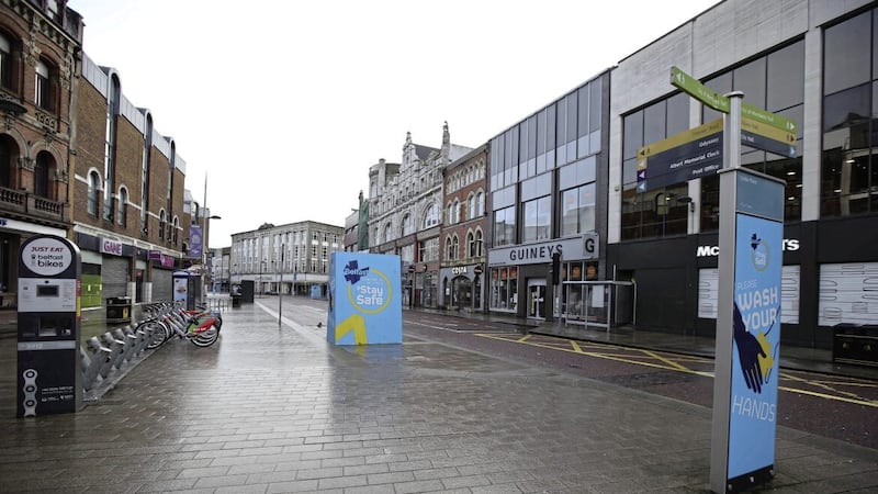 A deserted Belfast city centre during lockdown. Picture: Hugh Russell. 