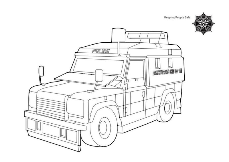 A PSNI Land Rover in the police&#39;s colouring book 