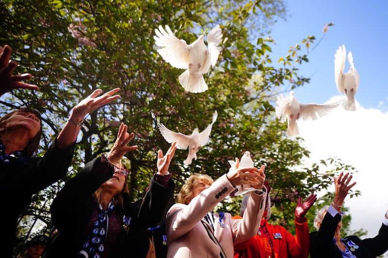 White doves are released in memory of Pc Yvonne Fletcher in St James’s Square, London