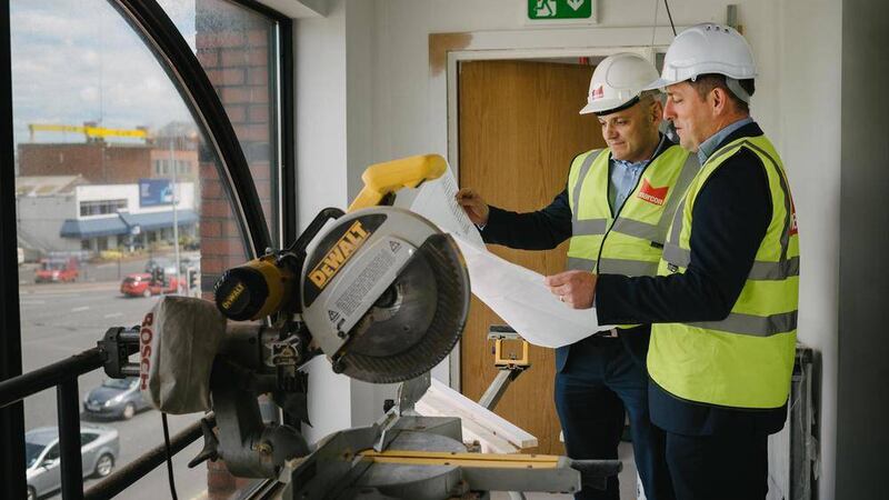 Professor Johnny Moore, left, clinical director, Cathedral Eye Clinic and Mark O&rsquo;Connor, director, Marcon Fit-Out survey the progress at the new clinic 