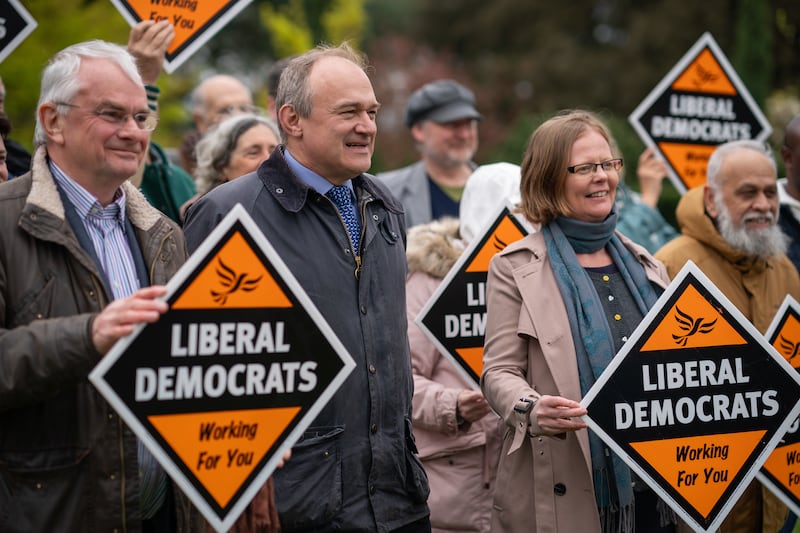 Sir Ed Davey meets Liberal Democrat activists during a visit to Gloucester
