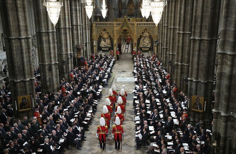 The Gentlemen at Arms arrives for the State Funeral of Queen Elizabeth II, held at Westminster Abbey