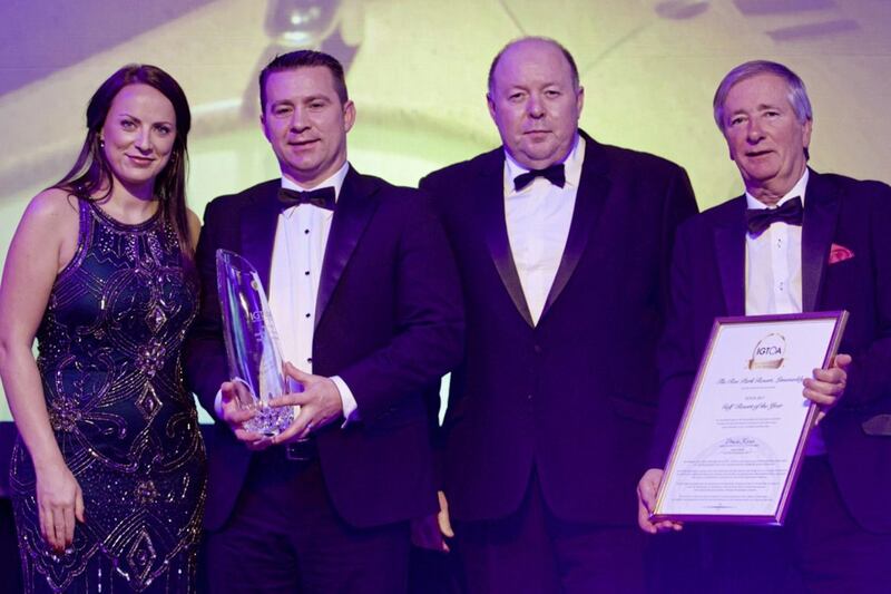 The Roe Park Resort in Limavady has been named Golf Resort of the Year at the Irish Golf Awards. Pictured are: Leanne Rice, golf marketing manager from Tourism NI;Terry Kelly, golf and spa manager at Roe Park Resort; Mike Marshall, general manager at Roe Park Resort and Pierce Wall from Ireland Golf 
