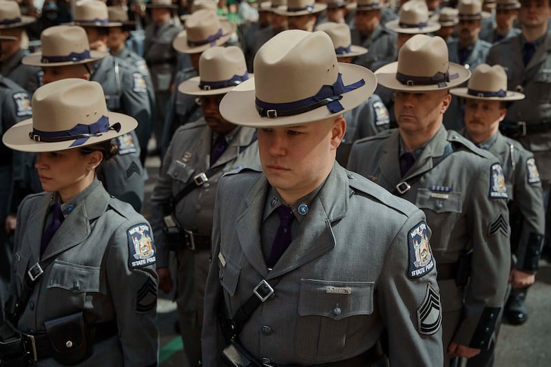 State Police march along Fifth Avenue in New York City (AP)