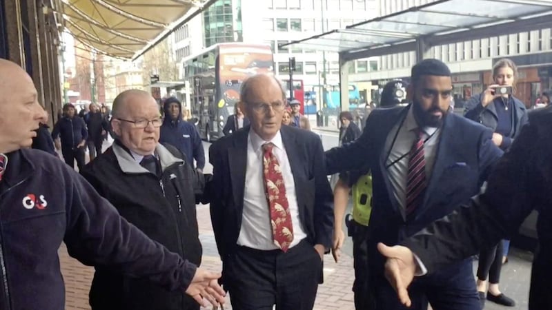Ex-MP Chris Mullin leaving Birmingham&#39;s Civil Justice Centre after he had given evidence at the 2019 inquests into the Birmingham pub bombings. Picture by Matthew Cooper, Press Association 