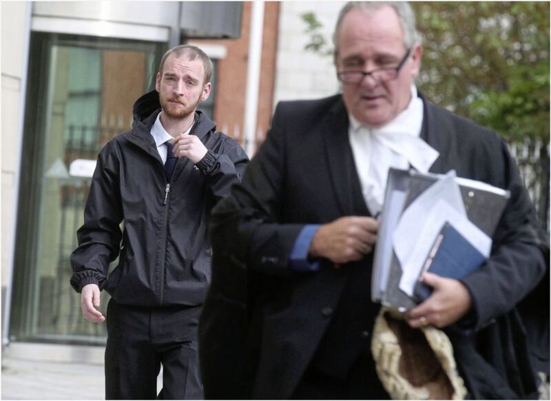Robert Sharkey (left) on the way out of court. Picture by Hugh Russell