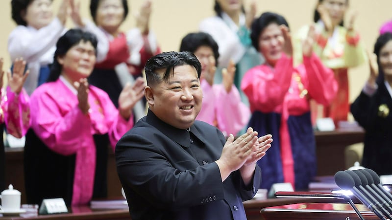 North Korean leader Kim Jong Un has said it is a duty of women to have more children and halt a fall in the country’s birth rate in order to strengthen national power (Korean Central News Agency/Korea News Service/AP)