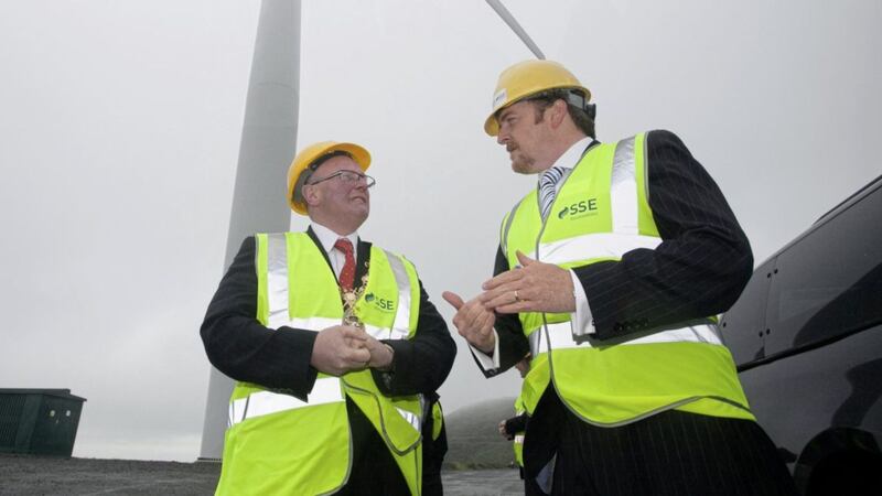 Slieve Kirk Wind Farm. Pictured are Derry councillor Kevin Campbell and Paul Cooley,SSE Renewables Ireland General Manager 