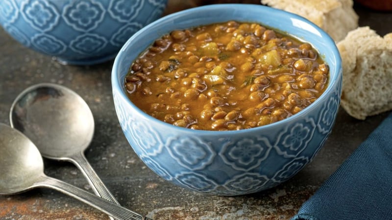 A hearty homemade curried lentil soup &ndash; pulses are a cheap, easy and tasty way to get more fibre in your diet 