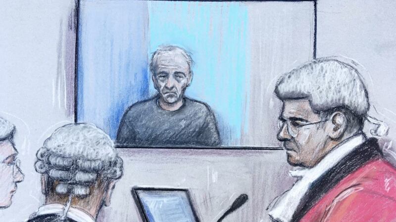 Court artist sketch of Barry Bennell appearing via videolink at Liverpool Crown Court where he has pleaded guilty to seven child sex offences Picture: Elizabeth Cook/PA 