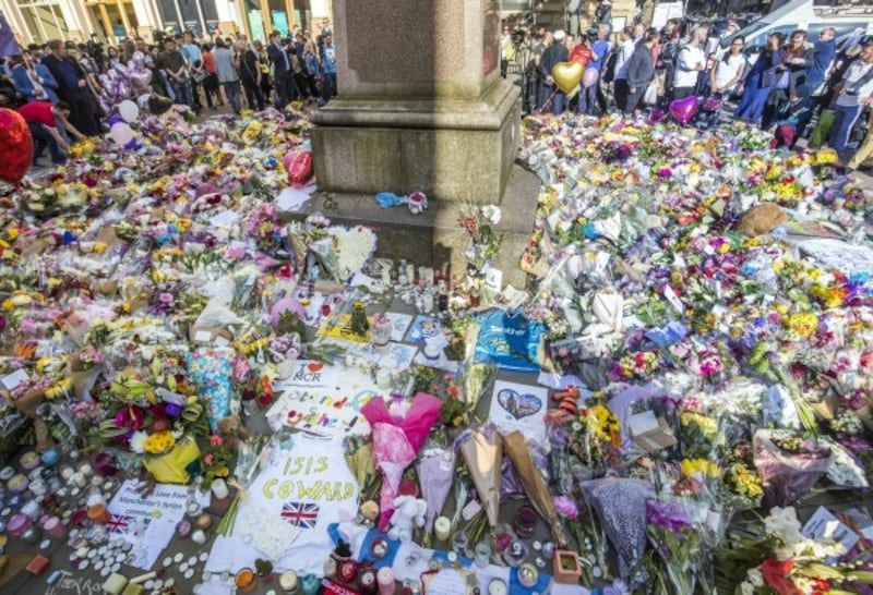 Floral tributes in St Ann's Square, Manchester