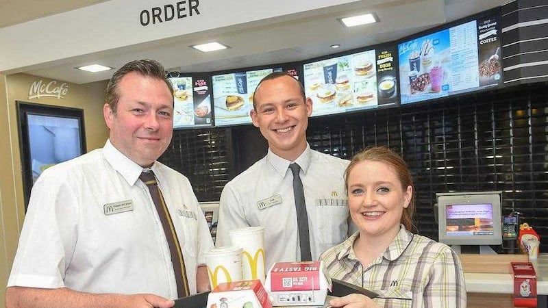 McDonald&rsquo;s Donegall Place staff (from left) Stuart McFarland, Maeve McIlroy and Amil Jackson 