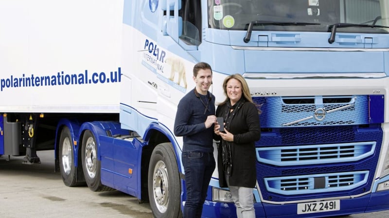 Laura Galloghly, service delivery manager at Fujitsu, and Cormac McAvoy, business development manager at Polar International, test the driver drowsiness detector 