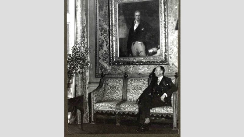 Lord Londonderry sitting under a portrait of his famous ancestor Lord Castlereagh in Londonderry House, Park Lane, in 1939. Picture courtesy of the Deputy Keeper of the Records Public Record Office of Northern Ireland and Lady Rose Lauritzen (D4567/2/47) 