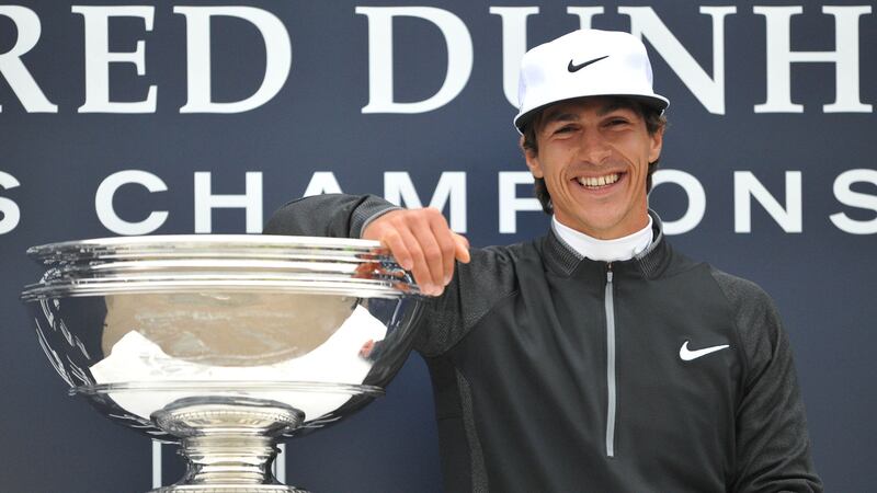 &nbsp;Thorbjorn Olesen with the Dunhill Cup after winning the Alfred Dunhill Links Championship at The Old Course, St Andrews. Picture by PA