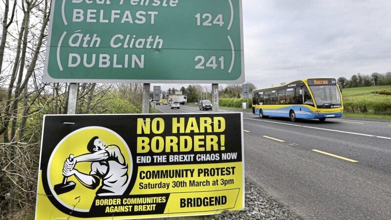 A cross border bus travelling to Buncrana makes its way across the border at Bridgend in Co Donegal. A protest is due to be held at border villages today. Picture by Margaret McLaughlin 