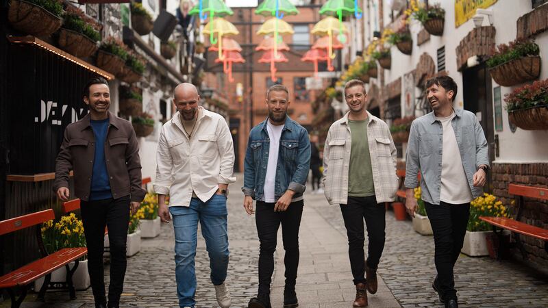 The Shamrock Tenors are an Irish folk vocal group made up of five singers from across Northern Ireland pictured in Belfast's Cathedral Quarter