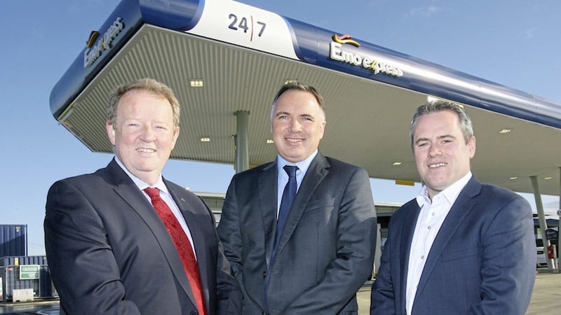At the new fuel forecourt are: Graham Keddie, Belfast International Airport; Canice Mallaghan, Moorefield Contracts and Richard Irvine, Emo 