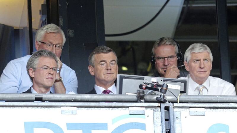 Joe Brolly (left), pictured with former RTE colleagues Pat Spillane, Colm O&#39;Rourke and Michael Lester 