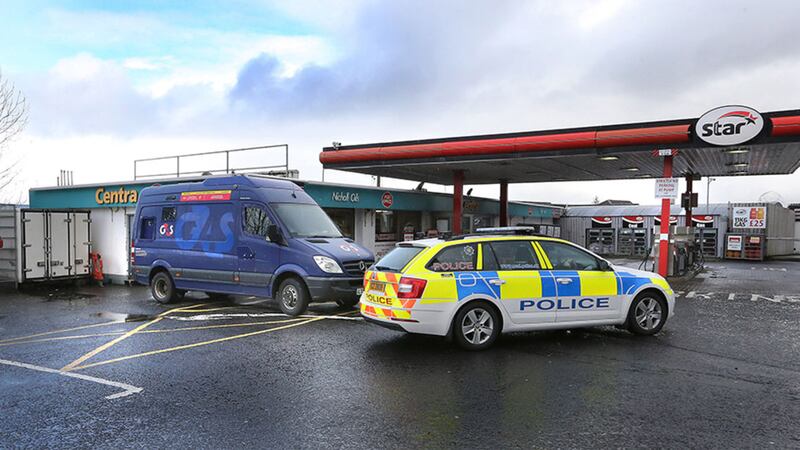 The scene of an armed robbery on a cash-in-transit van at the filling station and shop in Greysteel, Co Derry, on Saturday afternoon. Picture by Margaret McLaughlin<br />&nbsp;