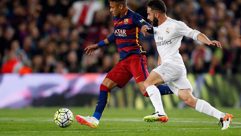 Real Madrid's Dani Carvajal challenges Barcelona's Neymar during last weekend's match at the Camp Nou<br />Picture by AP&nbsp;