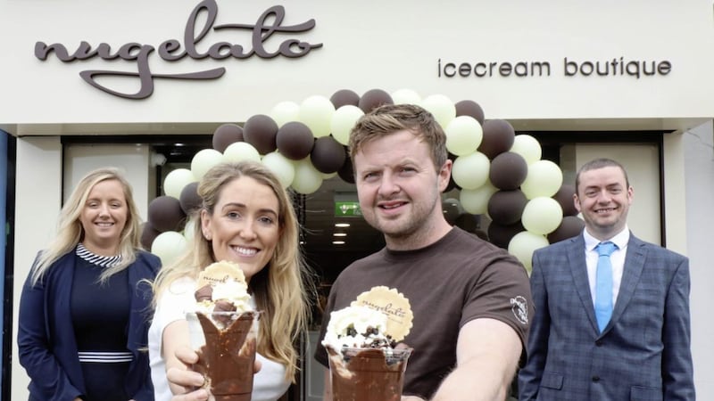 Pictured at the opening of the third Nugelato store on High Street in Bangor is Lynsey Cunningham, director of entrepreneurship at Ulster Bank, owners Catriona and Michael Nugent and John Ferris, entrepreneur development Manager at Ulster Bank 