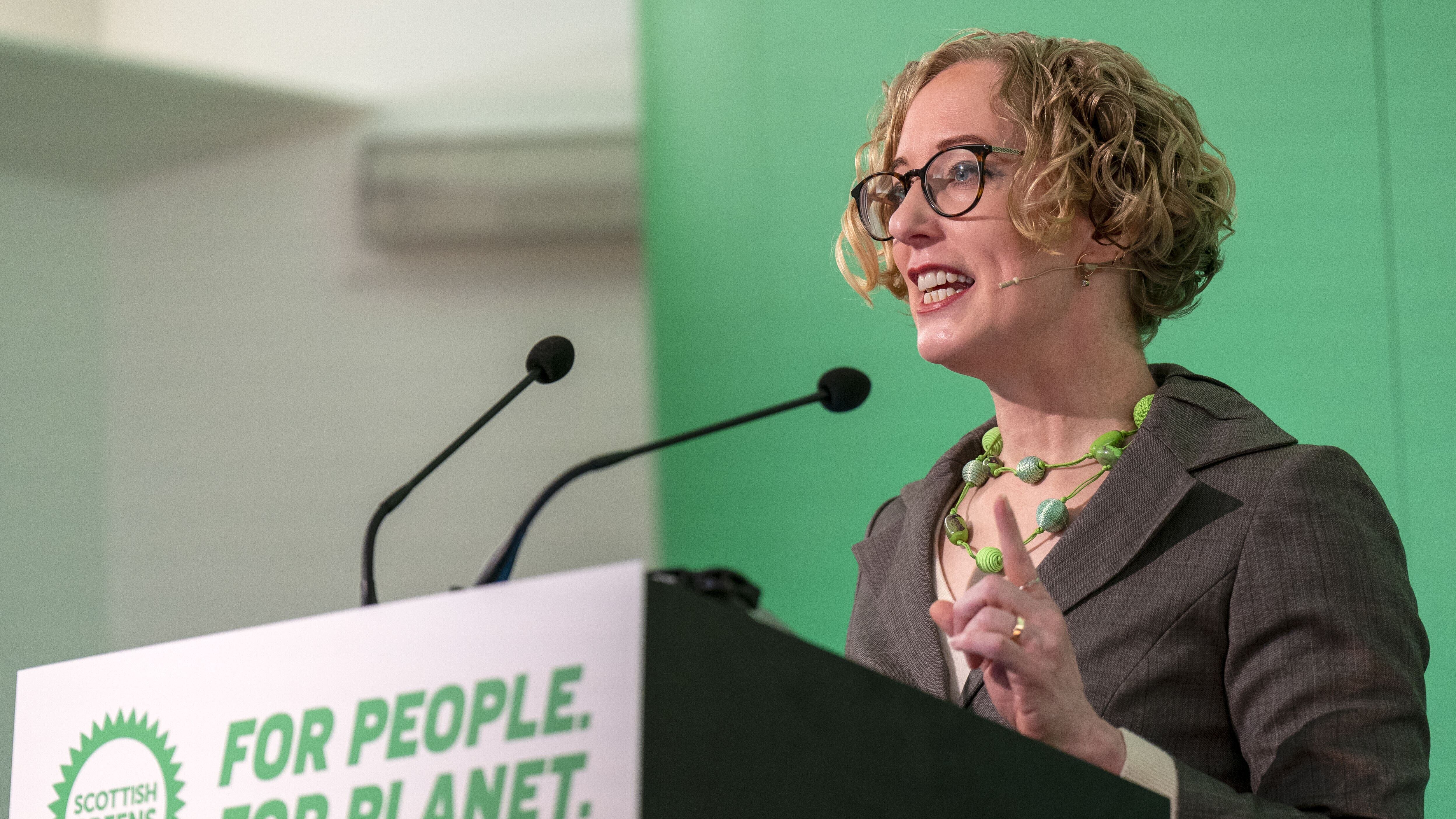 Lorna Slater delivers her keynote speech during the Scottish Green Party conference at Carnegie Conference Centre in Dunfermline (Jane Barlow/PA)
