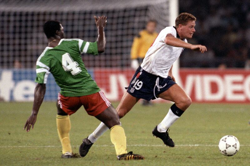 Paul Gascoigne playing for England against Cameroon