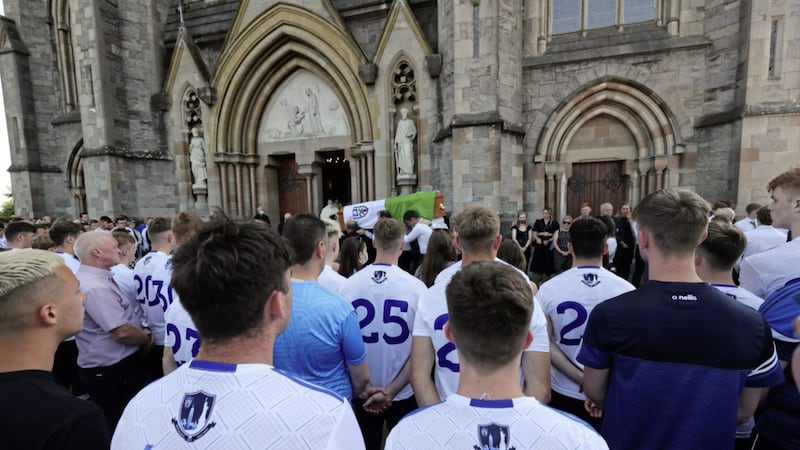 Mourners attend the funeral for Monaghan U20 captain Brendan &Oacute;g &Oacute; Dufaigh at St Macartan&#39;s Cathedral in Monaghan last week. Picture by Niall Carson/PA 